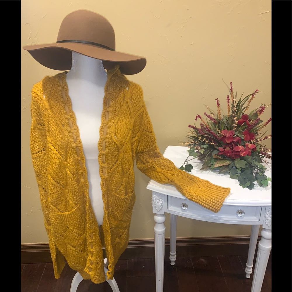 NWT - R Fashion - Gold Long Hooded Cardigan Sweater - L/XL